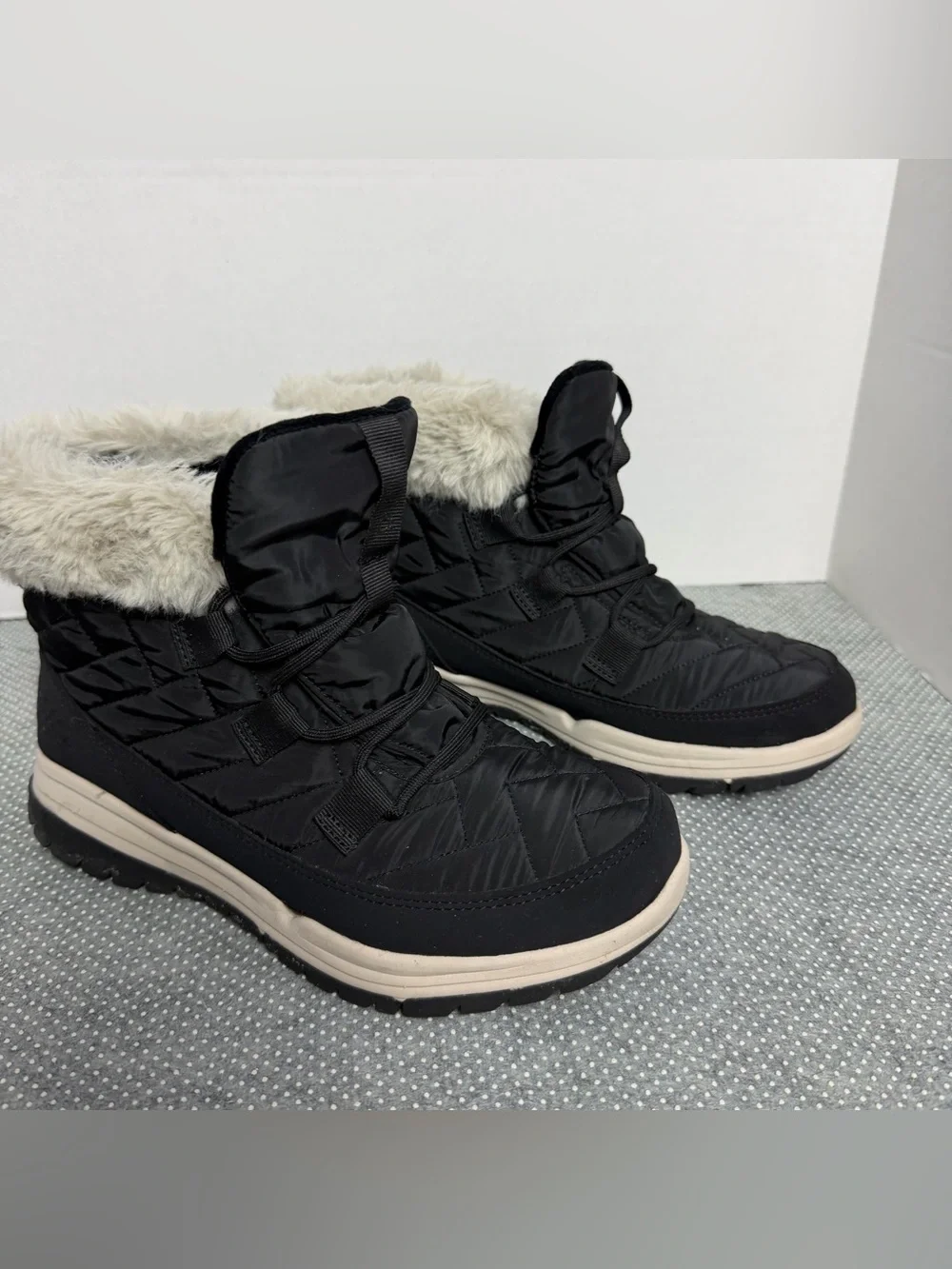 Ryka Black Winter Ankle Boots with Cream Trim